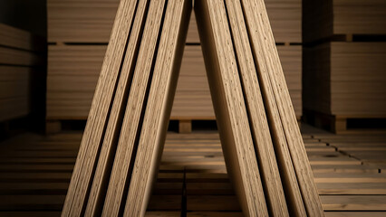 Stacked wooden planks in a warehouse lumber for construction wood storage - Ai Generated