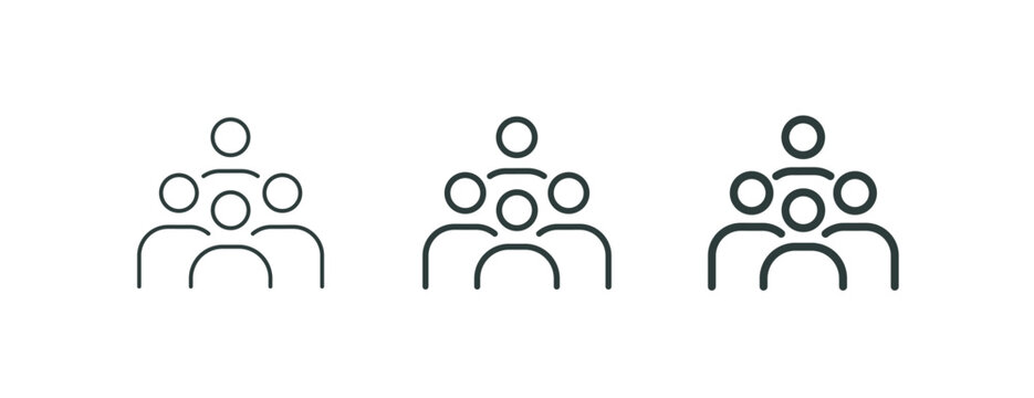 Employee team, professional collective outline icons. Line signs group of four people. Vector isolated pictograms for web and app on white background editable stroke.