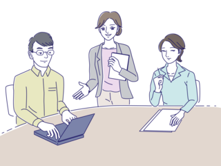 ミーティング中の3人の人物イラスト