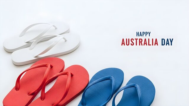 Colorful flip flops in australian flag colors celebrate australia day on white background with patriotic footwear and summer vibes and beachwear