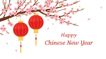 Happy chinese new year with red lanterns