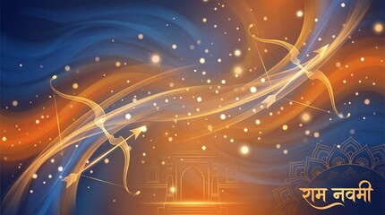 Obraz premium Vibrant ram navami celebration with golden swirls and lights