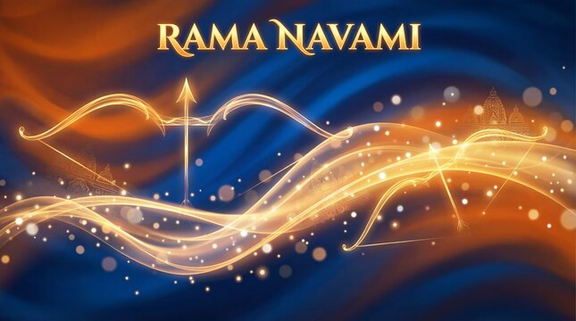 Rama Navami celebration with golden arrow and swirls