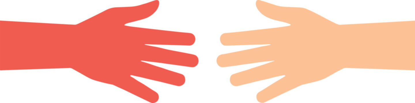 Two human hands reaching toward each other vector illustration connection help support and unity concept design