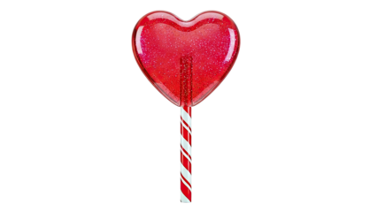 Sparkling Red Heart Lollipop with Candy Cane Stick
