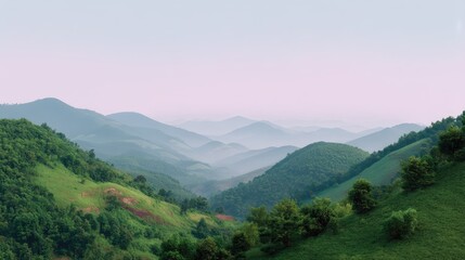 Fototapeta premium Breathtaking Landscape of Rolling Hills and Soft Pastel Skies at Dusk, Creating a Serene and Tranquil Natural Scene