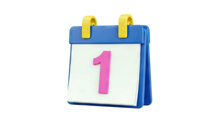 3D Calendar Icon with Pink Number 1