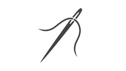 Simple icon design of a sewing needle with thread moving through eye