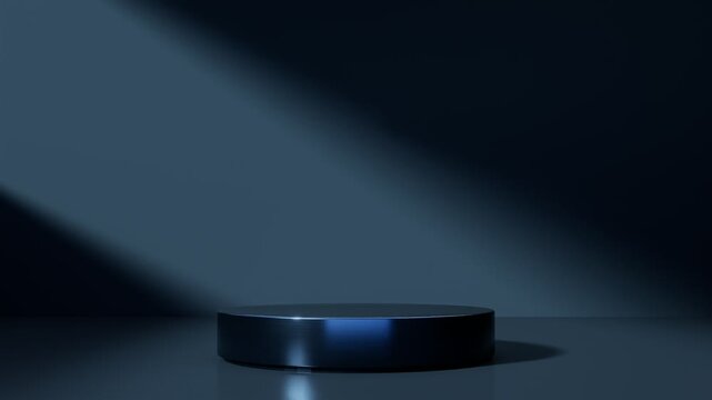 Dark futuristic podium with glowing edges on a minimalist studio background, perfect for technology products, premium branding, digital presentation, and modern design, 3d rendering