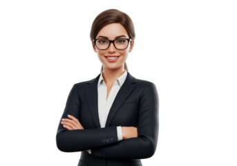 Confident businesswoman standing with arms crossed and smiling isolated on transparent background