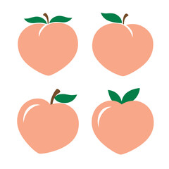 Cute peach with leaves vector illustration featuring a minimal peach graphic. Includes four simple peach variations with clean, flat shapes.