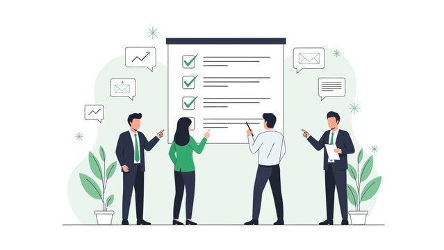 Teamwork and Planning: Business People Completing a Checklist on a Whiteboard