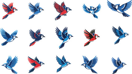 Flying Bird Illustration Set in Blue and Red Colors