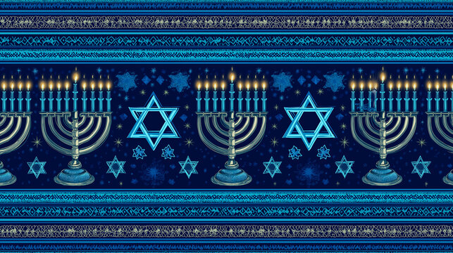 blue and gold jewish pattern for Chanukah, Hanukkah celebration pattern for graphic design