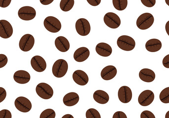 Obraz premium Seamless coffee bean pattern vector background scattered roasted espresso beans for cafe and packaging design