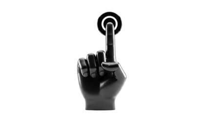 Black hand with finger pointing up and ring graphic