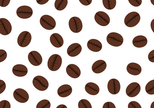 Seamless coffee bean pattern vector background scattered roasted espresso beans for cafe and packaging design