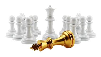 Gold King Chess Piece Defeated by White Pieces
