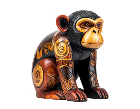 Modern abstract monkey zodiac totem sculpture, isolate on white background. - Powered by Adobe