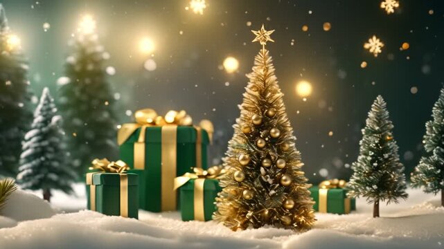 Traditional Christmas Room Background with Ornaments, Garland and Glow