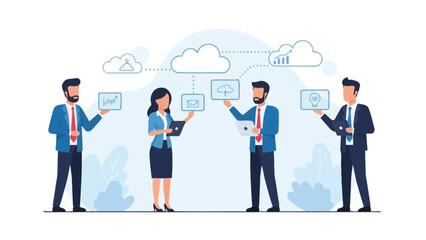 Teamwork and Cloud Computing Connection - Business People Collaboration