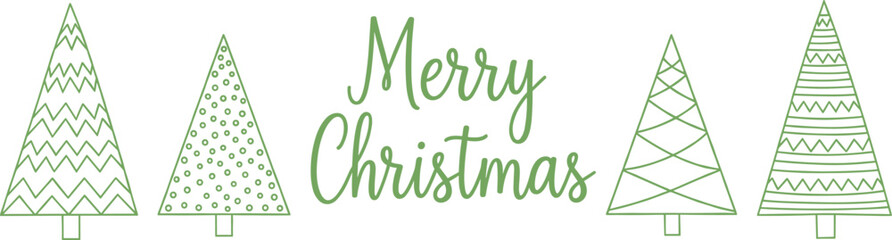 Fototapeta premium Merry Christmas hand lettering with minimalist pine tree illustrations festive holiday greeting vector design