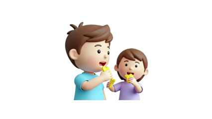 Two cartoon children eating star-shaped snacks