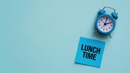 Lunch Time Reminder: A vibrant visual reminder for a midday meal, an alarm clock stands beside a sticky note with a call to savor lunch at the right time. 