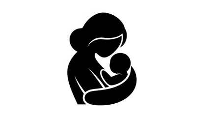 Mother holding baby close in black silhouette on white