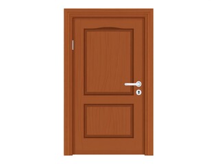 A flat illustration of a closed, wooden interior door. Features a rectangular, symmetrical design with a central panel and a smaller lower panel