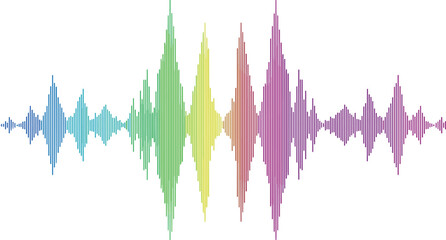 Obraz premium Colorful audio waveform icon, vertical bar sound signal, rainbow spectrum vector illustration, editable design, isolated music symbol