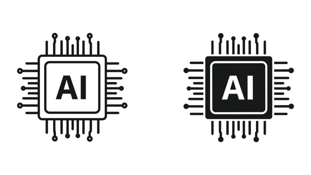 Artificial intelligence chip icon set