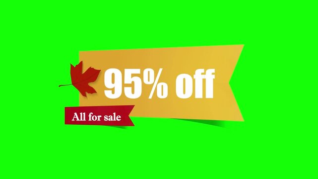 Striking animated digital graphic showcasing a massive ninety five percent off autumn sale banner floating against a vibrant green screen background for easy editing