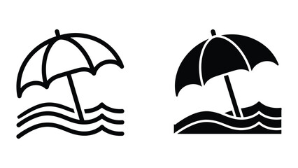 Umbrella over water icon set