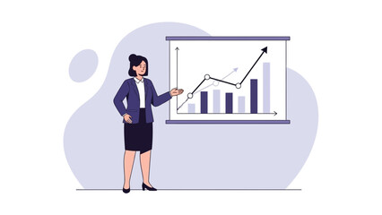 Obraz premium Businesswoman presenting growth chart on screen, financial success concept