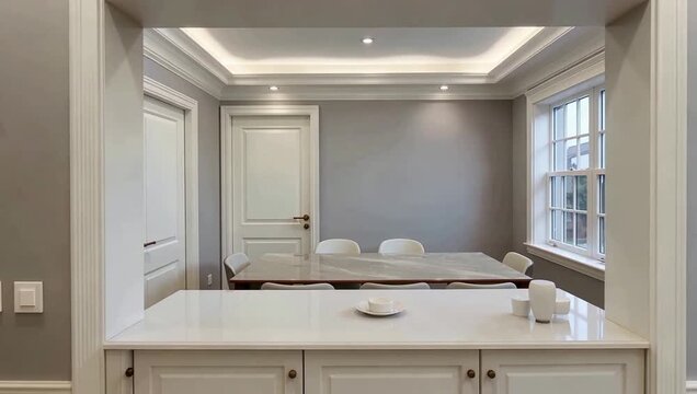 Bright Modern Kitchen and Dining Room Interior.