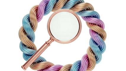Magnifying glass and colorful twisted strands