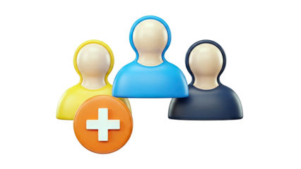 3D Icon of People Group with Add Button