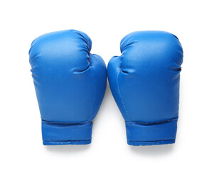 Pair of blue boxing gloves on white background