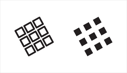 Chocolate bar. icon set,  Unwrapped square block chocolate. Cocoa organic product vector illustration isolated on white background