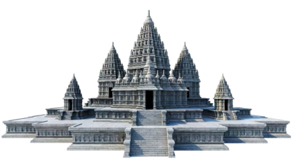 Intricate Stone Temple Complex with Tiered Spires and Grand Staircase
