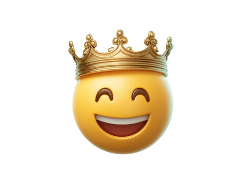 Smiling yellow face wearing golden crown emoji happy