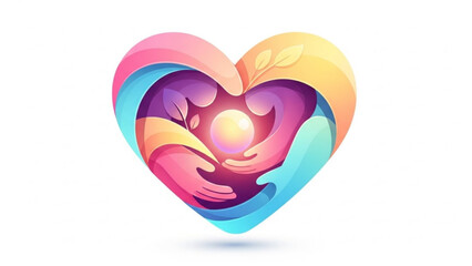 Heart shaped hands holding love symbol with colorful gradient