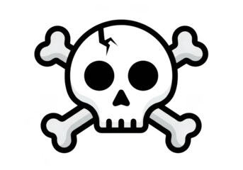 Cracked skull and crossbones symbolizing danger and toxicity isolated on transparent background