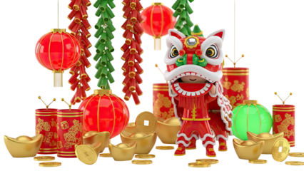 Chinese New Year Lion Dance and Decorations