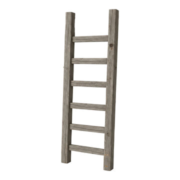 A rustic wooden ladder with a weathered finish on transparent background
