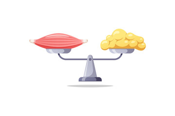 Muscle and fat on weight scale vector isolated on white background.