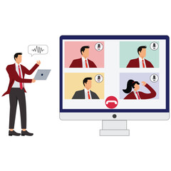 Businessman engaging in virtual meeting with colleagues online