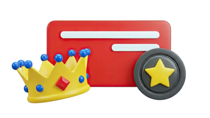 3D Crown, Star Coin, and Loyalty Card Icons