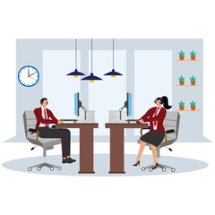 Business colleagues working together at modern office desks